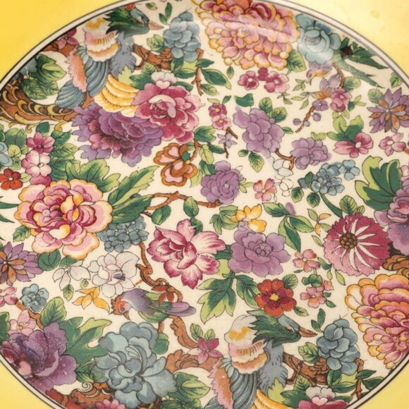 Vintage Crown Ducal England 'PURPLE CHINTZ' 8" Dessert Plate Yellow Octagonal - Picture 3 of 5